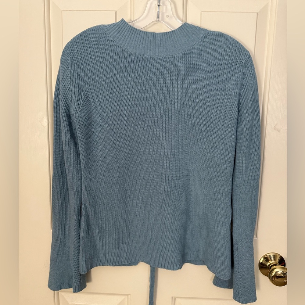 Sage Green Ribbed Knit Sweater with Lattice Back